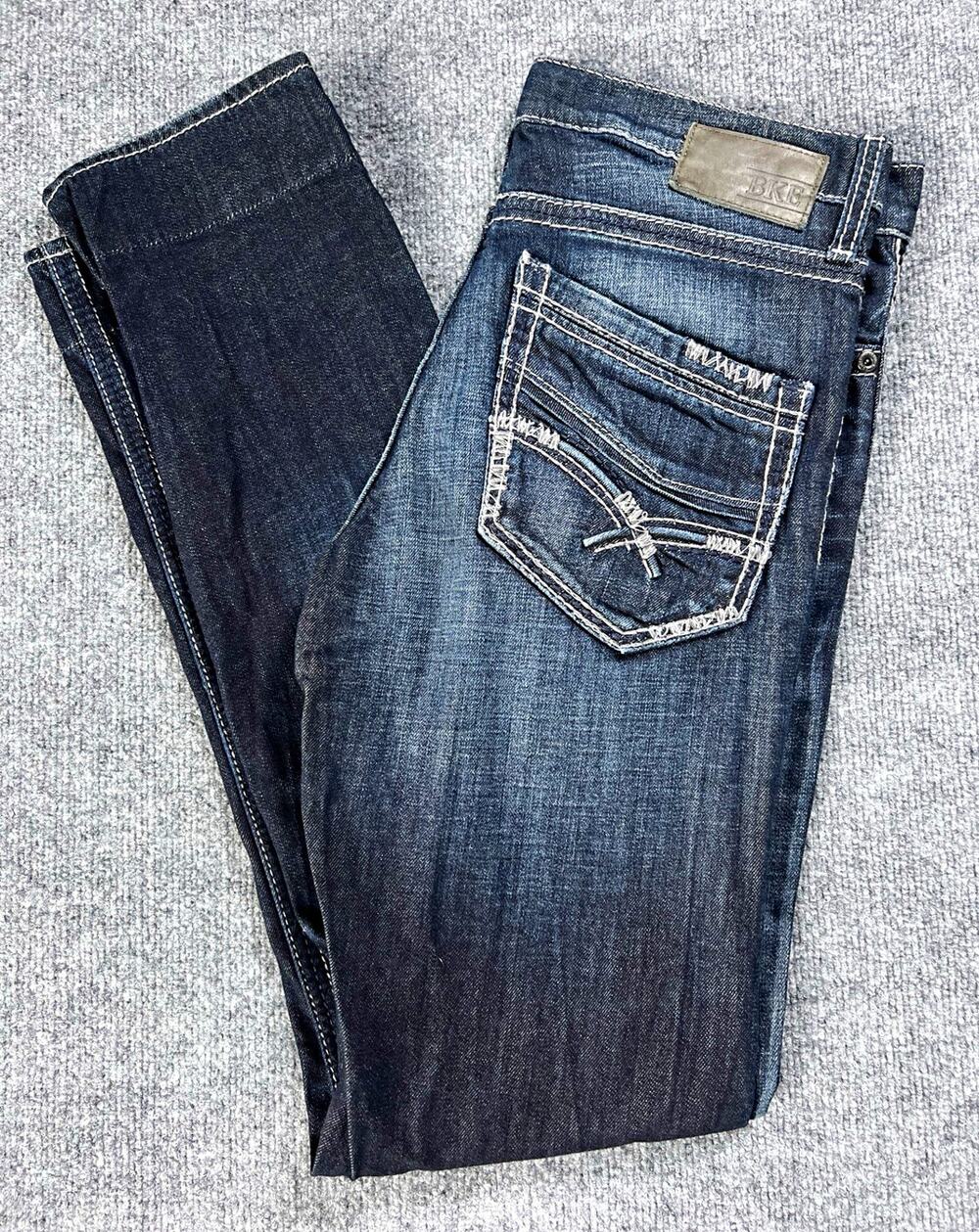 BKE Jeans Asher Dark Wash Embroidered Straight Leg Stretch Mens 32R